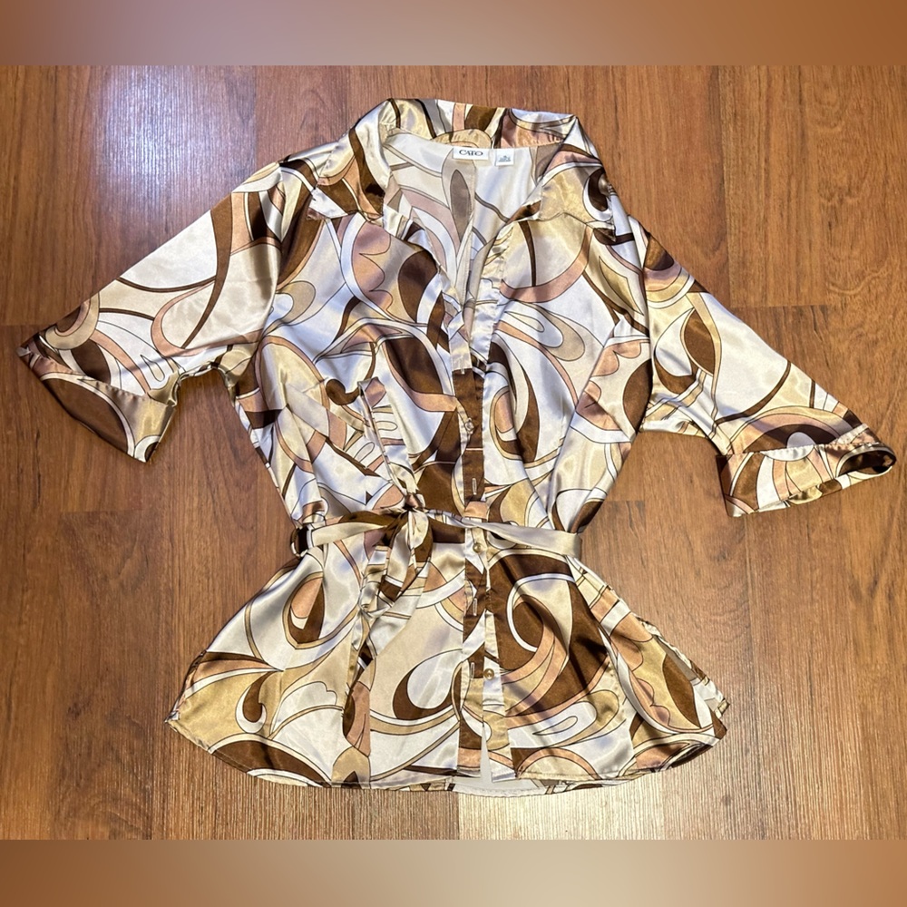 Brown Toned Silk Blouse - CATO - Size XL